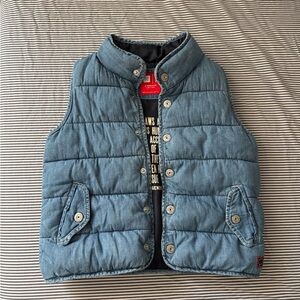 GAP Blue Quilted Vest with Stand-Up Collar
